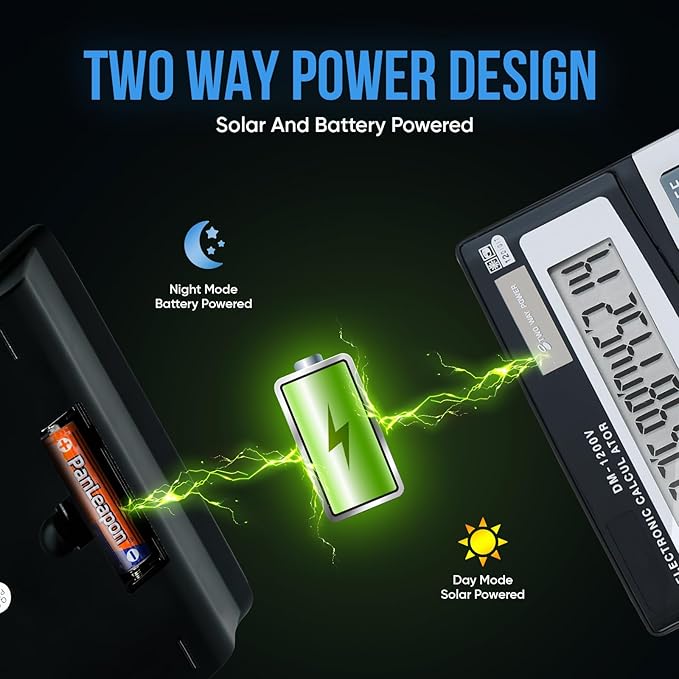 12-Digit Desktop Calculator - Extra Large LCD Display with Big Buttons for Office & Home Use, Dual Power (Solar & Battery)