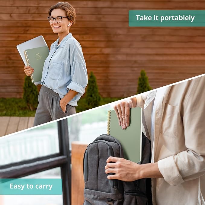 6 Pack of Meeting Notebook for Work Organization - Work notebook with action items, Meeting Minutes Planner Notebook, Perfect Office Supplies for Men & Women - Green