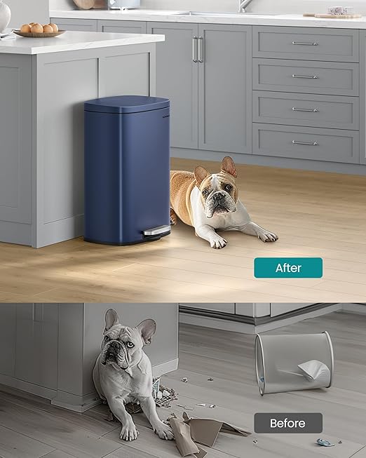 SONGMICS 13 Gallon (50 L) Trash Can, Stainless Steel Kitchen Garbage Can, Recycling or Waste Bin, Soft Close, Step-On Pedal, Removable Inner Bucket, Midnight Blue ULTB050L01