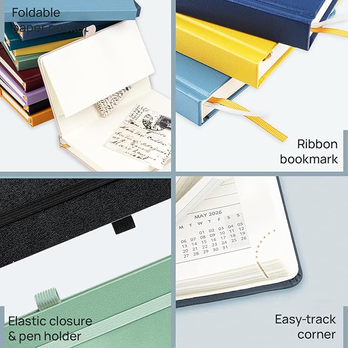 POPRUN 2026 Planner (Pocket Size 4''x 6.25'' Hardcover) - Small Calendar for Purse with Hourly Schedule & Vertical Weekly Layout, Monthly Calendars, 100 GSM - Haze Blue