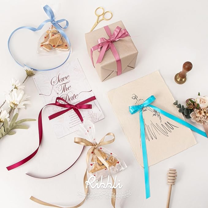 Ribbli Double Faced Turquoise Blue Satin Ribbon,3/8” x Continuous 25 Yards,Use for Bows Bouquet,Gift Wrapping,Floral Arrangement