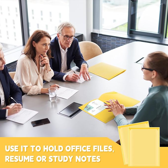 Henoyso 36 Pcs Plastic Folders with Clear Front Pockets Heavy Duty File Folders with 2 Pockets and Card Slot for Student Communication School Office Presentation Report (Yellow)