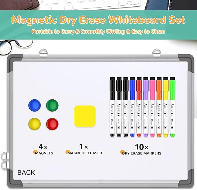 Small Monthly Calendar Dry Erase Whiteboard for Wall, 16" x 12" Magnetic Dry Erase Board, Hanging Double-Sided White Board, Portable Board for Drawing, Kitchen, Planning, Memo, Home, Office
