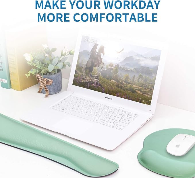 Ergonomic Keyboard Mouse Pad Wrist Rest Support Set for Laptop/Computer/Desktop,Memory Foam Hand Rest Wrist Cushion for Gaming/Office,Lightweight Comfortable & Pain Relief (Light Green)