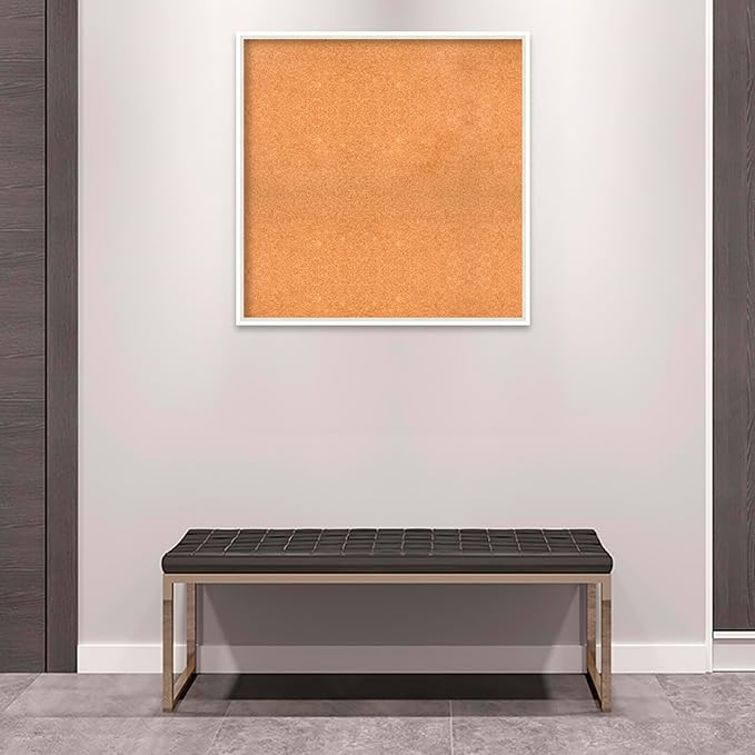 Amanti Art Natural Cork Board for Wall, 33x33 Vision Board with White Frame, Large Corkboard Office Decor for Home Organization, Modern Corkboard Pinboard to Display Items for Home Organization in