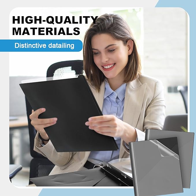 Teling 48 Pack Clear Front Report Covers with 3 Prongs Fasteners, 11.42 x 9.45 Inch Plastic Presentation Folders Bulk, 90 Sheet Capacity, Book File Covers for Office School Business, Black