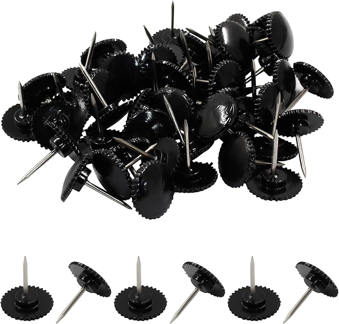 Piutouyar 100 Pcs Black Push Pins, Plastic Thumb Tacks for Wall Hanging, Flat Head and Steel Point Push Pins Wall Tacks Thumbtacks for Furniture Cork Board DIY Projects or Home Decor