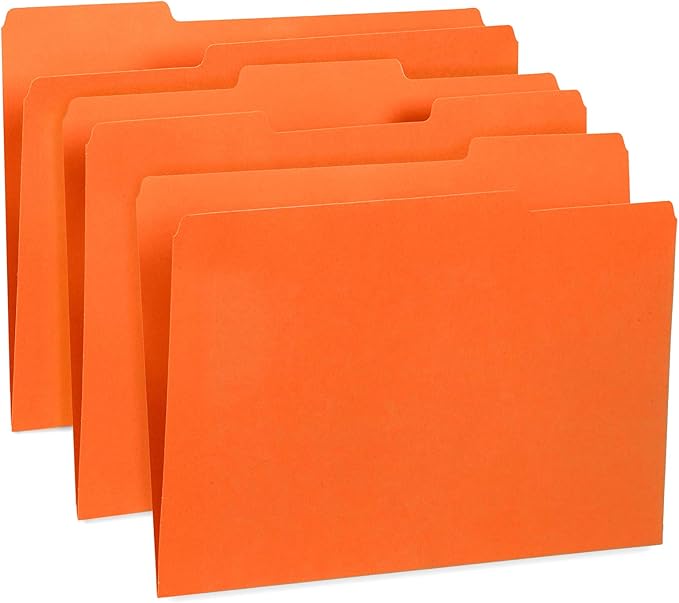 File Folder, 1/3 Cut Tab, Letter Size, Orange, Great for Organizing and Easy File Storage, 100 Per Box