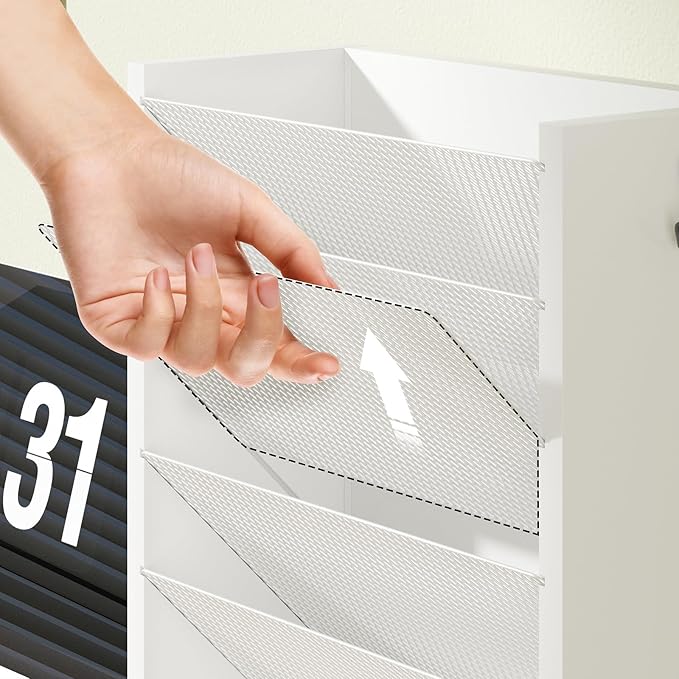 Hanging Wall File Organizer, 6 Tier Wood Wall File Holder with 2 Hooks, Mail Organizer Wall Mounted with Bottom Flat Tray, Vertical Paper Desk Storage for Office, Home, White