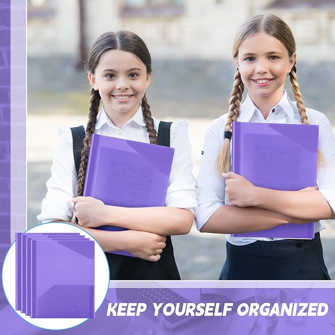 Yeaqee 50 Pack Clear 2 Pocket Folders with Prongs, Plastic Folders with Pockets and Prongs Fit Letter Size, File Folder for School Business Office Home(Purple)