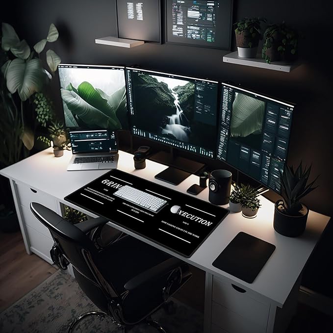 Gaming Mouse Pad, Inspirational Black Big Desk Pad for Keyboard and Mouse, 35.5" X 15.75" in Computer Keyboard Mouse Mat 3mm Thick XXL Rubber Mousepad for Laptop Gamer, Motivational Quotes