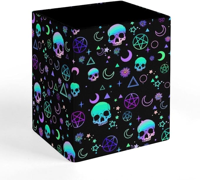 Square Pen Holder & Pencil Organizer for Desk - Office Storage Organizer, Markers/Makeup Brushes/Scissors Holder, Compact Desk Decor Accessories for Home Classroom School(Skull)