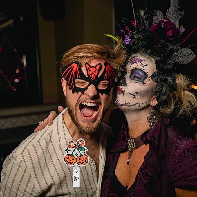 Halloween Cute Pumpkin Badge Reel Holder Retractable for Nurse Nursing Medical Worker & Teacher Pumpkin Bow Badge Reel with Alligator Clip & Durable Nylon Cord Acrylic Name Tag Card Badge Clip