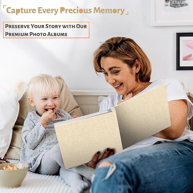 Photo Album Self Adhesive Scrapbook,60 Pages Large Photo Book for 4x6,5x7,8x10 Pictures,DIY Album for Baby Wedding Family Travel Birthday,with Metallic Pen and Scraper