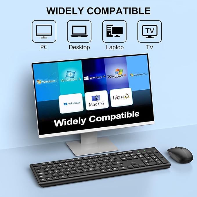 Wireless Keyboard and Mouse Combo, Full-Size Silent Ergonomic Keyboard and Optical Mouse, Long Battery Life, 2.4GHz Lag-Free Cordless Mice Keyboard for Computer, Mac, Laptop, PC, Windows