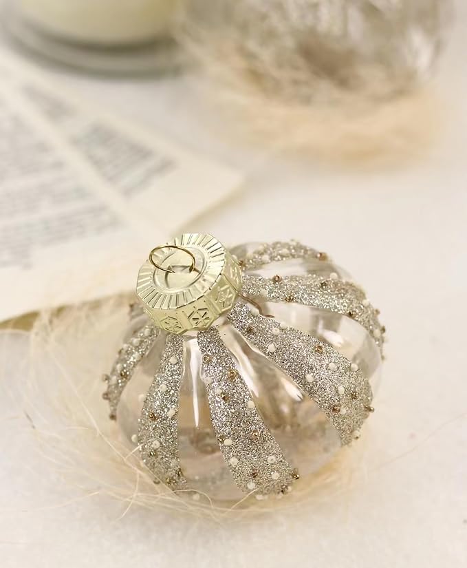 12 PCS Clear and Champagne Christmas Ball Ornaments, 80mm/3.15 Inches Rustic Farmhouse Christmas Decorations, Large Shatterproof Luxury Hand-Painted Xmas Ornaments for Christmas Tree, Wedding