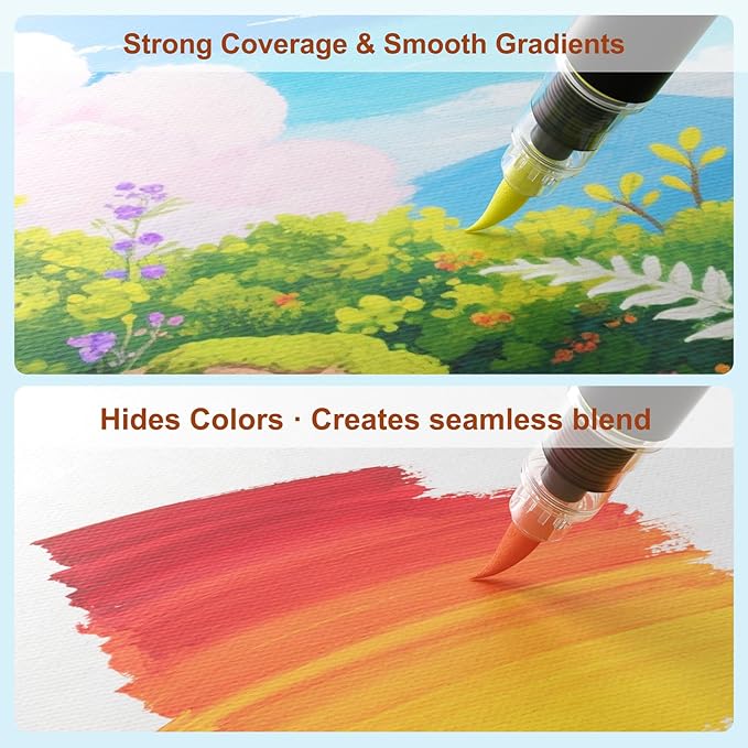 SUNEE 72 Colors Acrylic Paint Markers, 36 Pack Brush Tip Paint Pens with Automatic Ink Control System, Coloring Markers for Metal, Rock, Ceramic, Wood, Canvas, Glass, DIY Crafts Art Supplies Kit