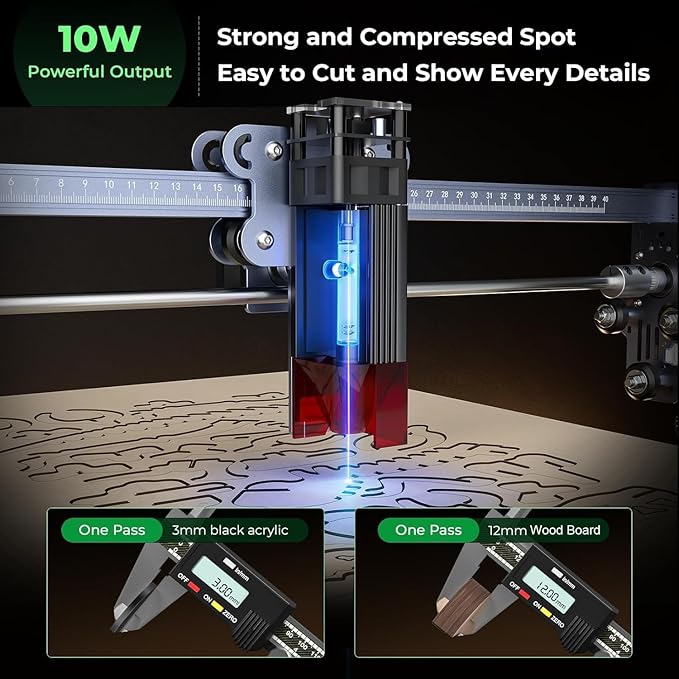 CREALITY FALCON 10w Laser Engraver with Air Assist, Laser Engraving Machine with Rotary Roller, 72W High Precision Laser Cutter and Engraver for Wood, Metal, Acrylic, Cylindrical Objects, Tumblers