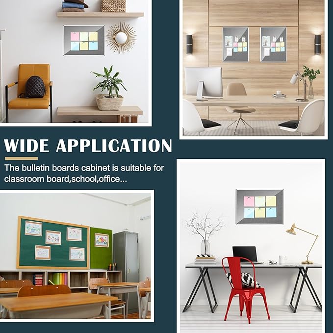 Suzile 1 Pcs Gray Enclosed Bulletin Board Lockable Cork Case Notice Board Aluminum Framed Waterproof Locking Cabinet with Mounting Screws for School Class Office Wall Display Pictures 48x36 Inch