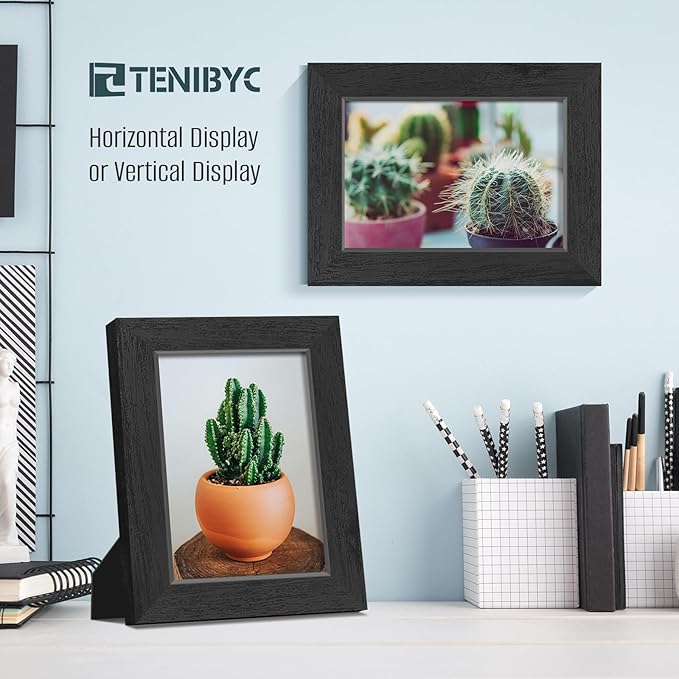 5x7 Picture Frames Set - 3 Pack - Black Solid Wood Poster Frame - Tempered Glass - Exclusive Woodgrain - Rooms, Offices, Gallery, Studio, and Hallway, Wall Display Decor