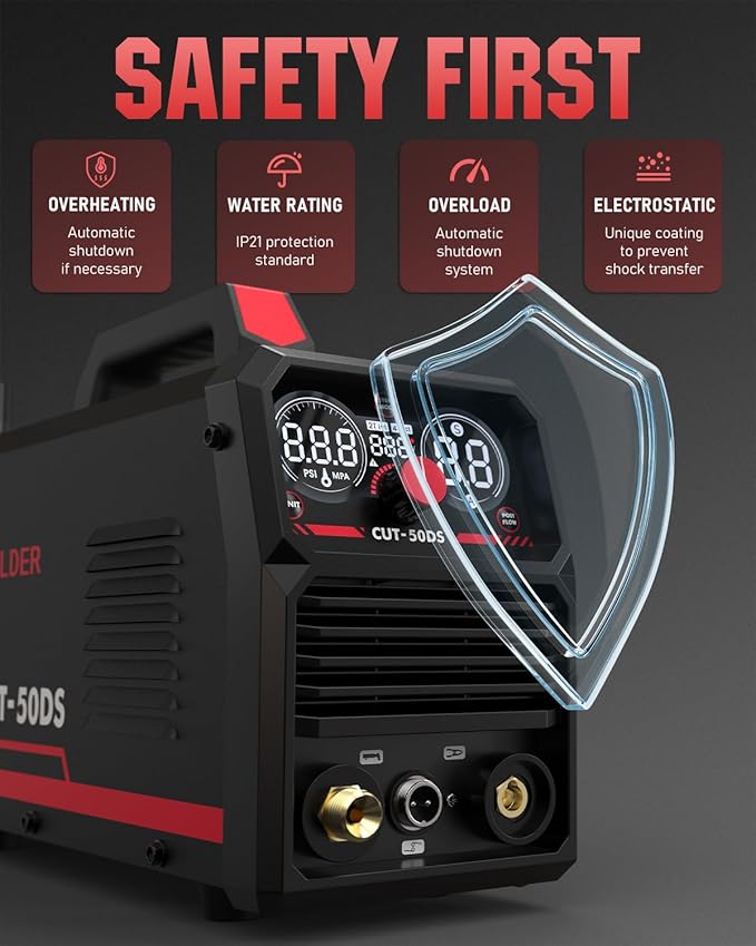 YESWELDER CUT-50DS Plasma Cutter, 50Amp Air Power Large Digital Display 110/220V Dual Voltage IGBT Inverter Plasma Cutting Machine