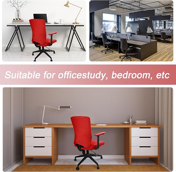 Tallew 4 Pcs Office Chair Covers Set Computer Universal Protective Stretchable Chair Seat Covers Desk Armrest Slipcovers Pads Office Cushion Backrest for Rotating (Red)