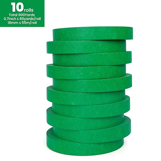 TAPEBEAR Green Painters Tape Multi-Surface Masking Tape 0.7 inch x 60 Yard, Indoor and Outdoor Painting Tape, Residue Free Easy Removal with Sharp Lines, Paint Tape for Walls, Auto, Home, 10Rolls