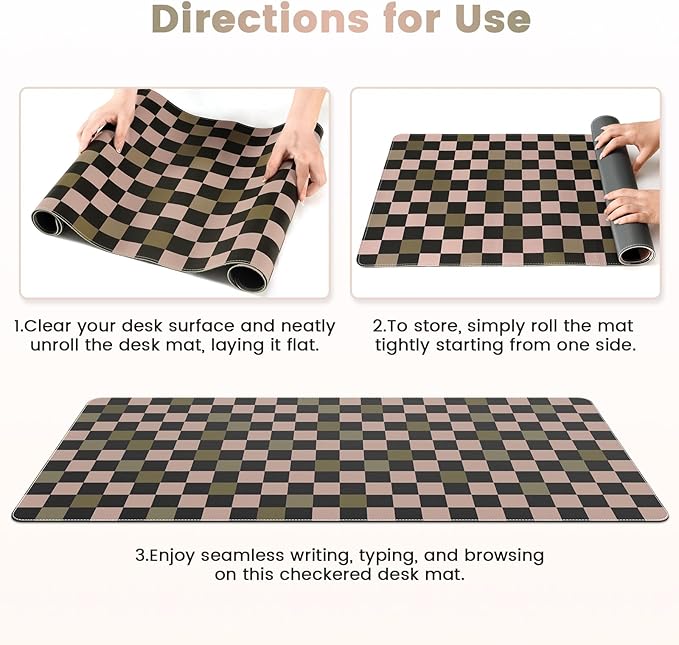 HAOCOO Checkered Desk Mat, Non-Slip Mouse Pads for Desk, Waterproof Desk Matt for Desktop, Stitched Edge Leather Desk Pad, 35.4" x 15.7" Keyboard and Mouse Pad, Non-Slip Desk Protector Work from Home