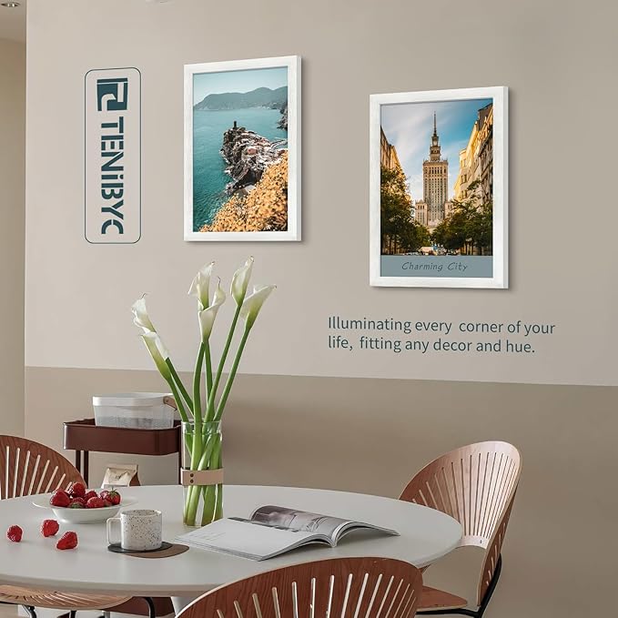 12x18 Poster Frame Set - 3 Pack, Textured White Solid Wood with HD Tempered Glass, Wall Gallery Picture Photo Frame