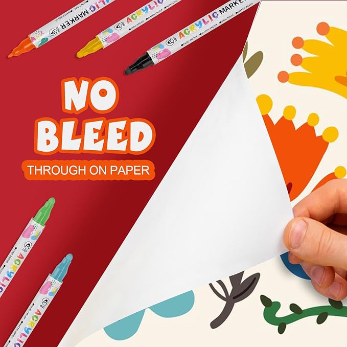 12 Colors Acrylic Paint Pens, Dual Tip Acrylic Paint Markers for Paper, Wood, Canvas, Stone, Rock Painting, Glass, Fabric, DIY, Ceramic, Art Supplies for Kids and Adults Drawing (Dot + Fine)