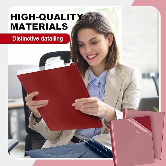 Teling 24 Pcs Clear Report Cover with 3 Prongs, Plastic Report Presentation Folders 90 Sheet Capacity Resume Document Covers for School Office(Dark Red)
