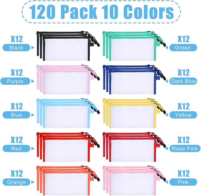 Fainne 120 Pack Mesh Pencil Pouch Mesh Zipper Pouch 9" x 4.7" Pencil Case Bulk Multipurpose Cosmetics Toiletry Small Bag for Office Travel(Bright Colors)