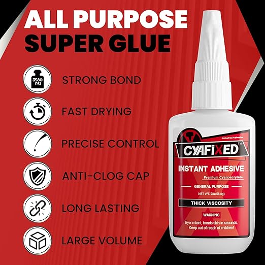 Super Glue Thick 113.6 Gram. Clear Heavy Duty All Purpose Ca Superglue Repair Wood Furniture Plastic Crafts Shoe Sole, Instant Cyanoacrylate Adhesive for Ceramic Leather Metal Glass Pottery Rubber