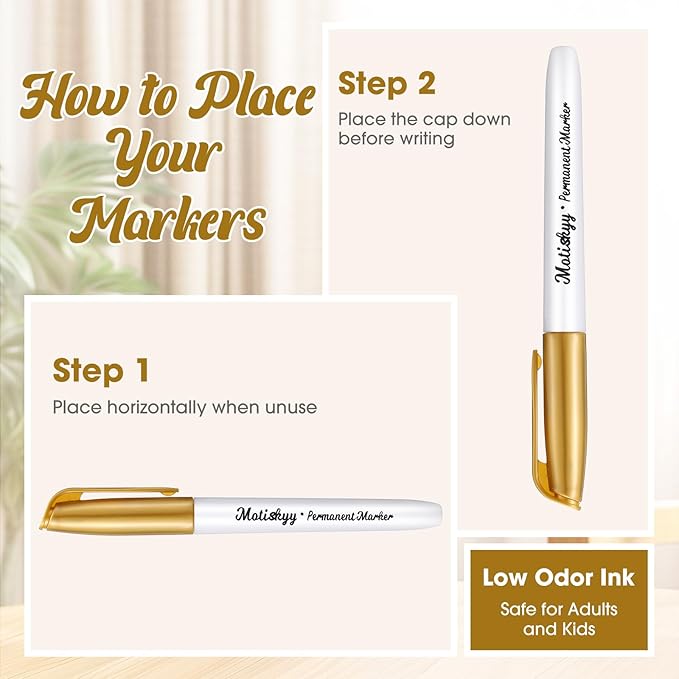 24 Pcs Metallic Permanent Markers Bulk Gold Fine Point Metallic Paint Markers for DIY Crafts, Gift Card Making, Artist Illustration (Gold)