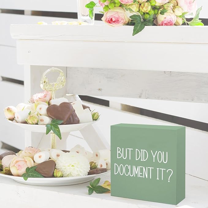 Sage Green Office Desk Accessories Decor Sign - Funny Office Wood Box Sign But Did You Document It Wooden Box Plaque Decorative