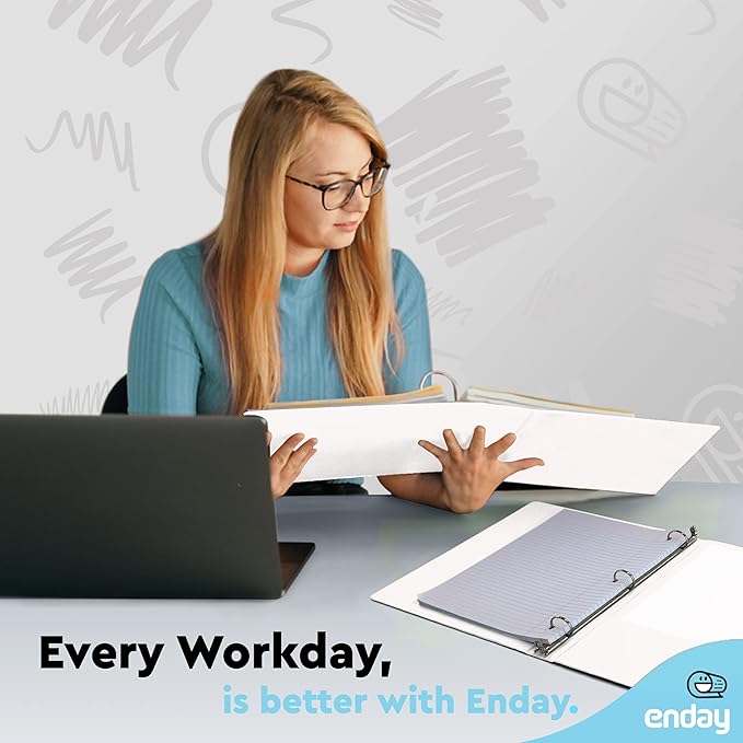 1 Inch 3 Ring Binder 1” Binder White Clear View Cover with 2 Inside Pockets, Colored School Supplies Office and Home Binders – by Enday