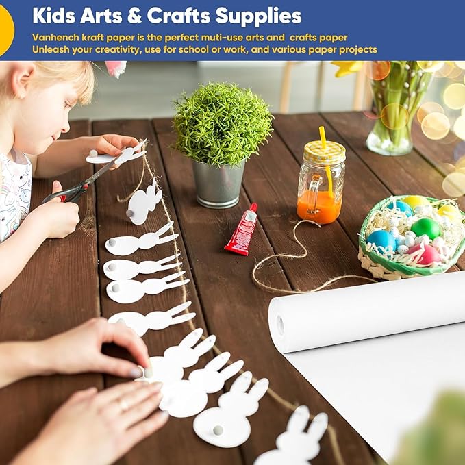 Vanhench White Kraft Wrapping Paper 17.5"×1800", Easel Painting Drawing Paper Roll Kids Art Supplies, Chart Poster Bulletin Board Paper Roll, Floor Covering Arts Crafts Table Wrap