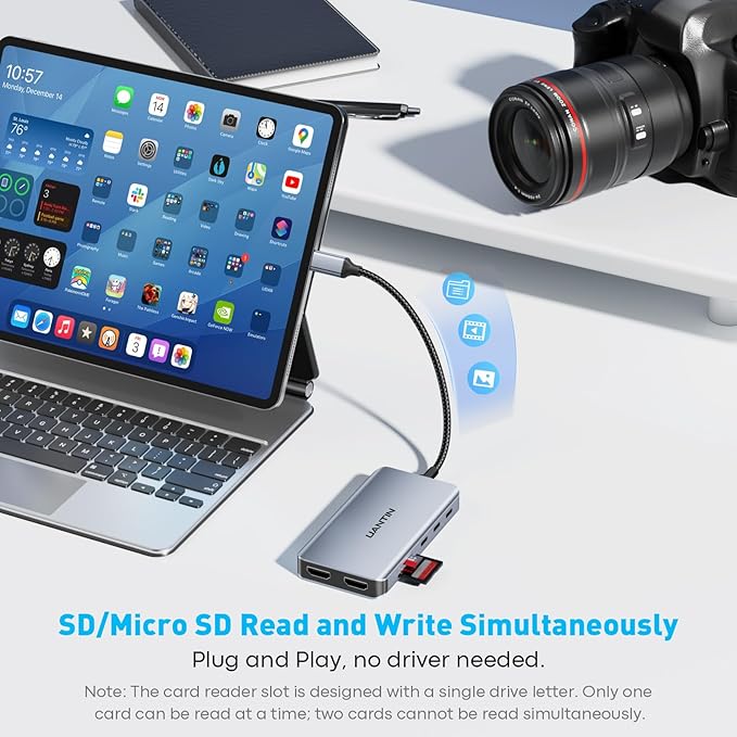 USB C Docking Station Dual Monitor with 2 HDMI, 10-in-1 Laptop Docking Station with 4K@30Hz HDMI, USB C & USB A 3.0, SD/Micro SD, 100W PD, USBC Dock for Dell XPS/HP/Lenovo/Mac/Surface etc