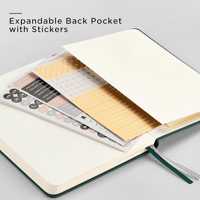 &And Per Se Dotted Journal Notebook, A5 Hardcover Leather Bullet Dotted Journal, 160 Pages 100 gsm Thick Paper, 3 Sheets of Stickers Included - 5.7'' x 8'' (Green)