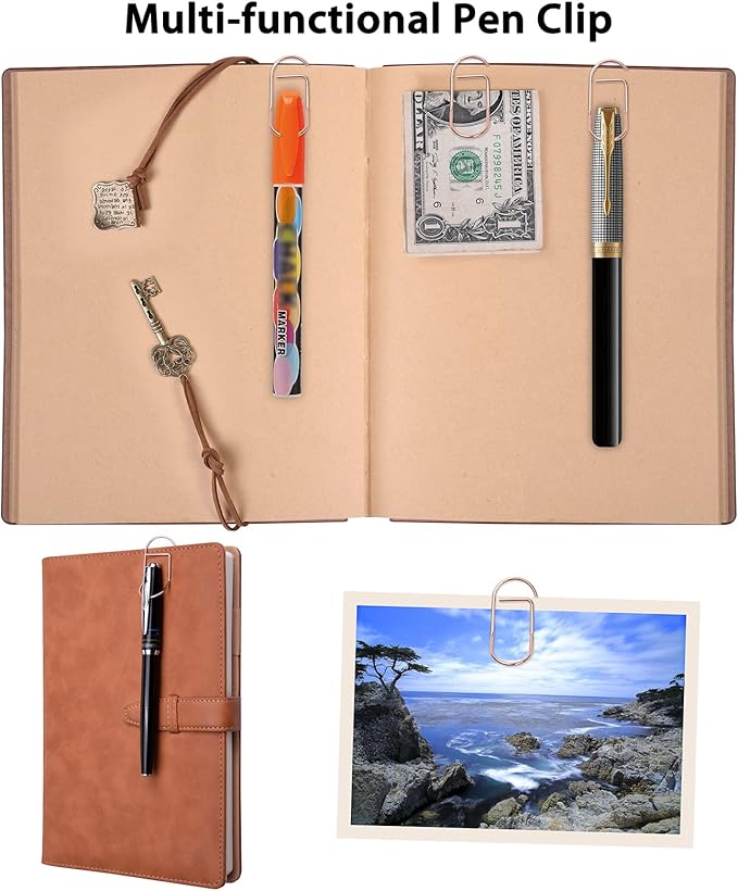 Wisdompro Pen Clip, 12 Pack Stainless Steel Pen Clip Holder for Notebook, Books, Journal, Clipboard, Paper, etc. - Fits Almost Any Pen Size (Rose Gold)