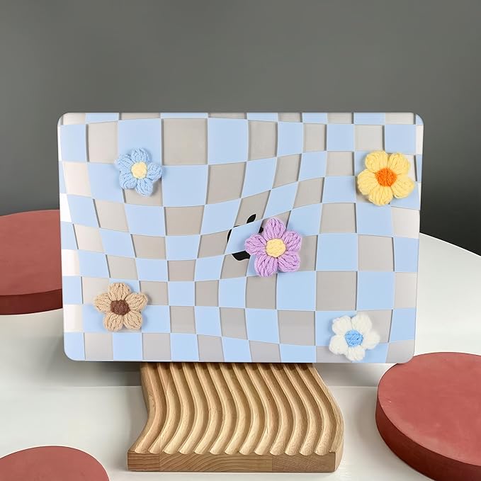 DTangLsm for MacBook Pro 13 inch Case 2025 2024-2016 M2 M1 A2338 A2289 A2251 A2159 A1989 A1706 A1708, Gingham Fluffy Plastic Hard Shell Cover for MacBook Pro 13.3 + Keyboard Cover, Blue Checkerboard