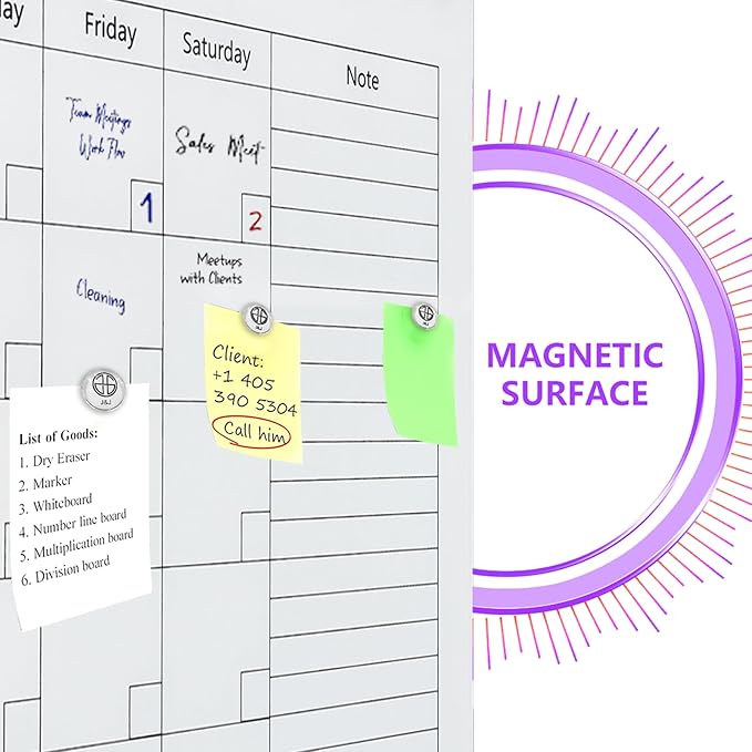 Magnetic Whiteboard Calendar, 4' x 3' Glass Wall Calendar Dry Erase Board Monthly Planner for Home, School, Office, Frameless, with Markers, Marker Tray, Eraser, Magnets