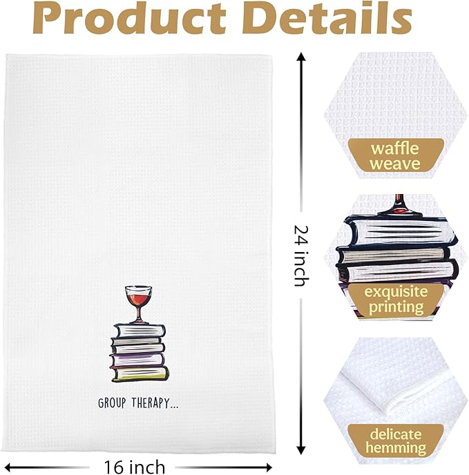 Wine Gifts Kitchen Towels - Wine Lovers Gifts Dish Towels, Book Lover Reader Librarian Gifts Decorative Waffle Hand Tea Towel, 16x24 Inches