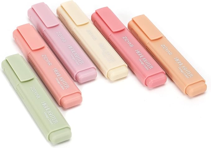 ZEYAR Highlighter Pen, vintage colors- Romantic Chisel Tip, Water Based, Quick Dry, No Bleed, for Bible Study Notes School Office (6 Romance colors)