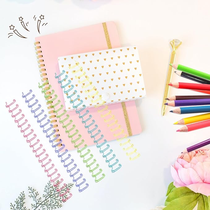 30Pcs Metal Double Loop Binding Wires Double Spiral Binding Ring Coil, 9/16" 23 Holes, 2:1 Pitch Cinch Binding Machine Wire for Teacher Student Document Notebook File Making (Iridescence)