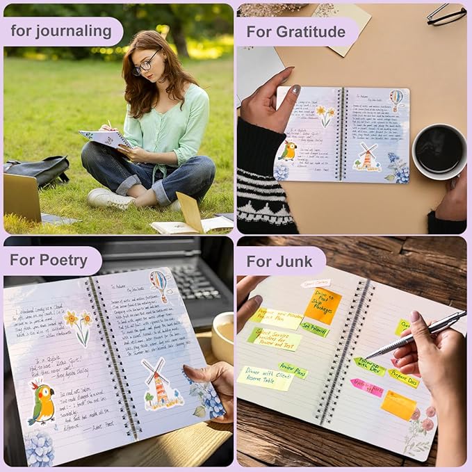 SIIXU Floral Decorated Notebook A5, Unique Colorful Flower Design Journal with Patterned Inner Pages for Writing, Small, Lined,