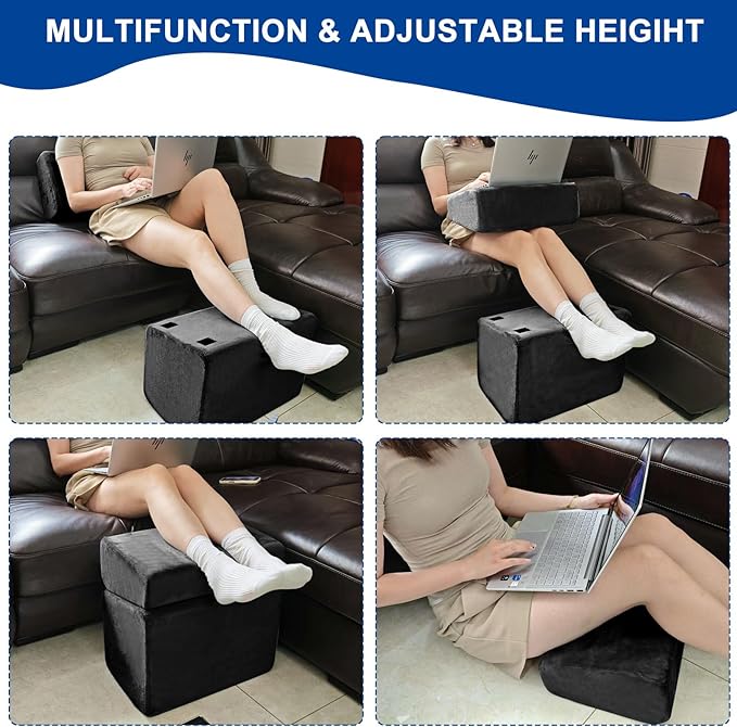 Adjustable Foot Rest for Under Desk at Work - 3 Height Ergonomic Footrest, 17x11 Inch Office Foot Stool, Soft Velvet Cushion, Non-Slip Base for Home & Office - 100% Memory Foam Filling-Black