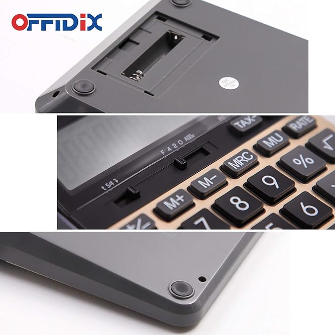 OFFIDIX Desktop Calculator with Large 12 Digit LCD Display, Solar Battery Dual Power, Perfect for Office, Home, School