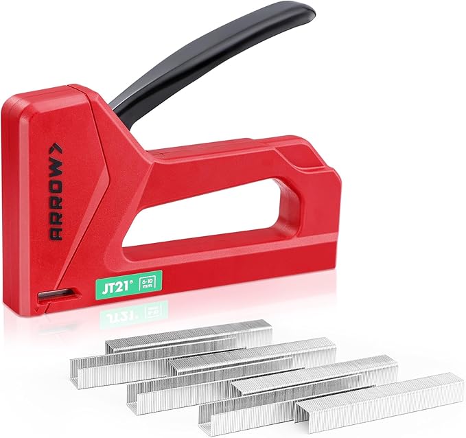 Arrow Light Duty Staple Gun, Lightweight Upholstery Stapler Kit for Wood with 1000 JT21 Staples, Plastic Housing Tacker for Crafts, Fabric, DIY, Household