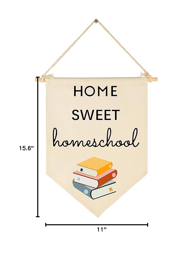 Home Sweet Homeschool Wall Art-Kids Reading Room Flag Decoration-Banner Wall Sign Gift For Classroom-Home Front Door Hanging Flag-Banner Present for Boys Girls Kids Teen-Bedroom Wall Decor